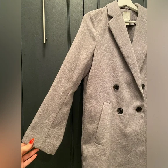 H&M - Double Breasted Coat in Light Grey - Size 2 - Picture 4 of 11